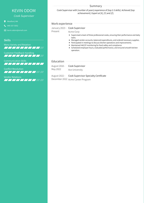 Cook Supervisor Resume Sample and Template