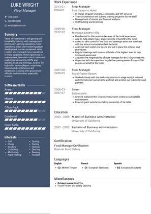 Floor Manager Resume Sample and Template