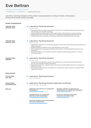 Laboratory Teaching Assistant Resume Sample and Template
