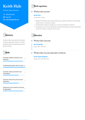 Wireless Sales Associate Resume Sample and Template