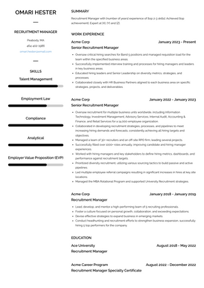 Recruitment Manager Resume Sample and Template