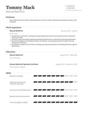 Manual Machinist Resume Sample and Template