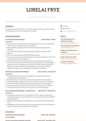 Process Improvement Manager Resume Sample and Template