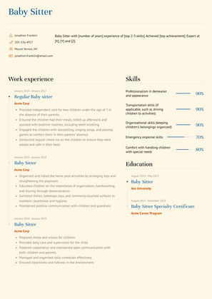 Baby Sitter Resume Sample and Template
