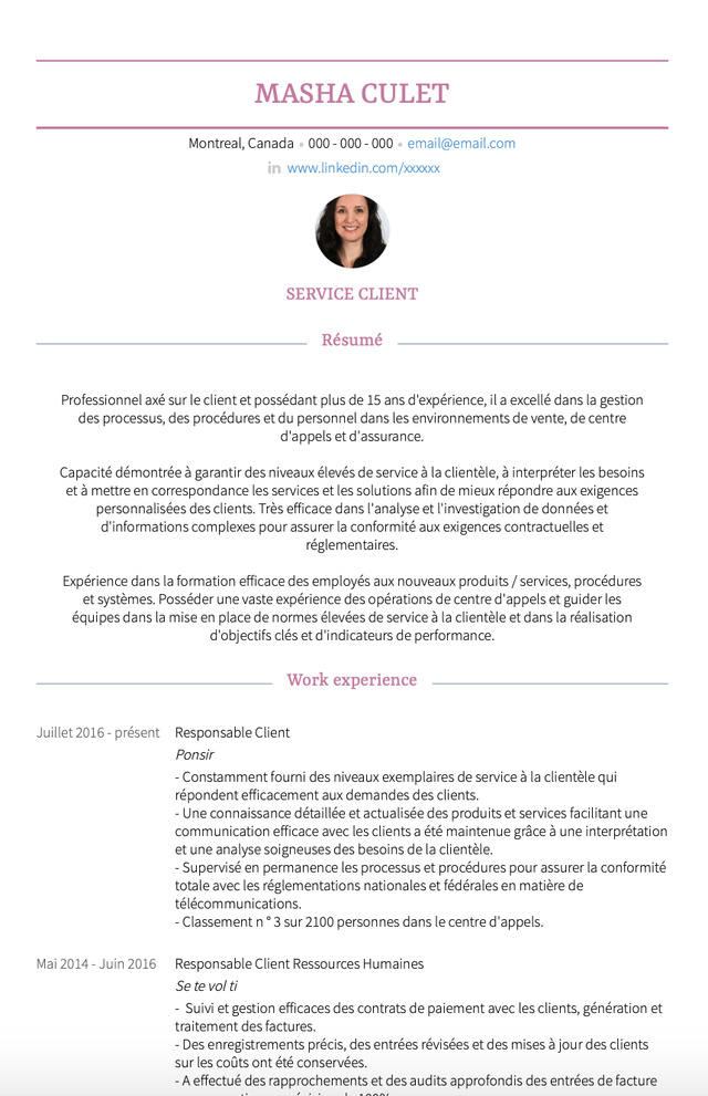 Exemples Service Clients de CV et des échantillons de CV en direct ...
