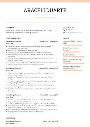 Senior Design Engineer Resume Sample and Template