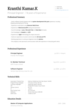 Principal Engineer Resume Sample and Template