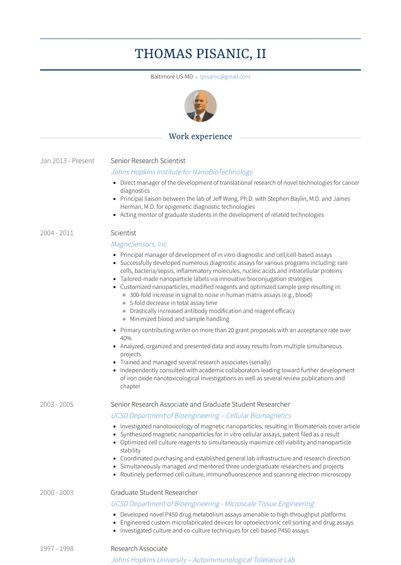 Senior Research Scientist Resume Sample and Template