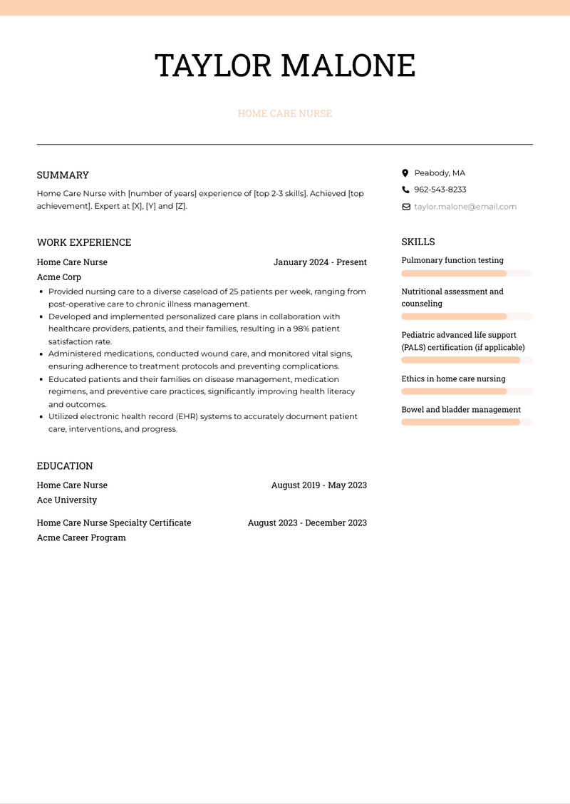 Home Care Nurse Resume Sample and Template