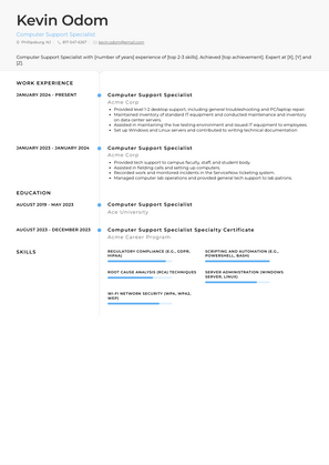 Computer Support Specialist Resume Sample and Template