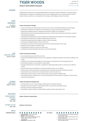 Product Development Manager Resume Sample and Template