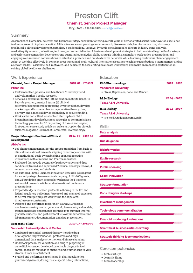 Publisher CV Example and Template