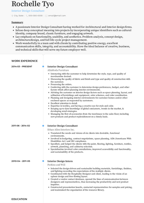 Interior Design Consultant Resume Sample and Template