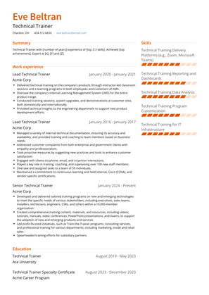 Technical Trainer Resume Sample and Template