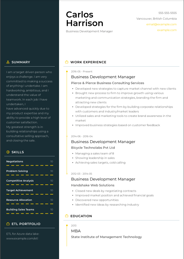 Canadian resume example for sales