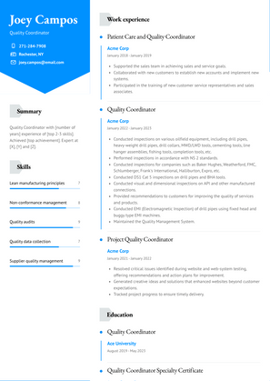 Quality Coordinator Resume Sample and Template