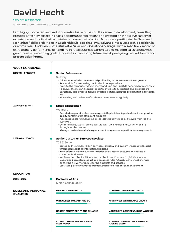 Salesperson CV Examples Templates VisualCV Salesperson CV Examples Templates VisualCV