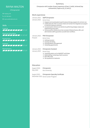 Chiropractor Resume Sample and Template