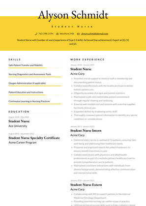 Student Nurse Resume Sample and Template