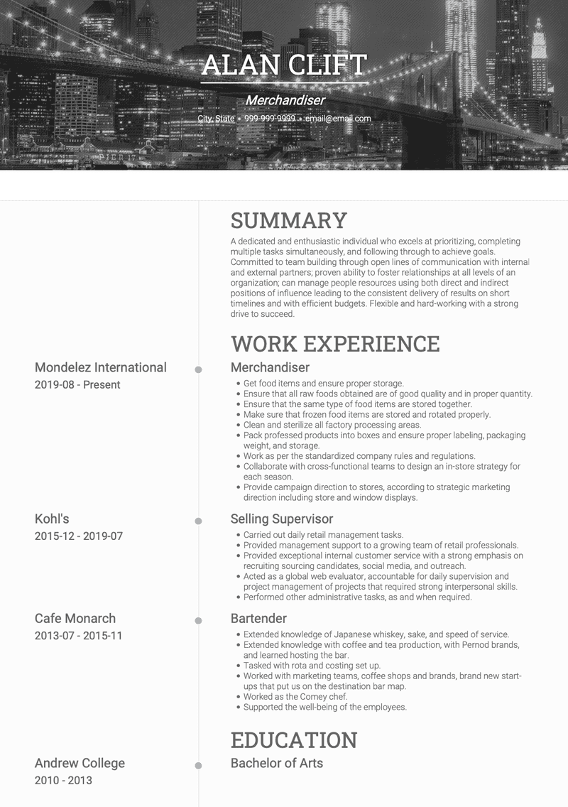 Merchandiser CV Example and Template