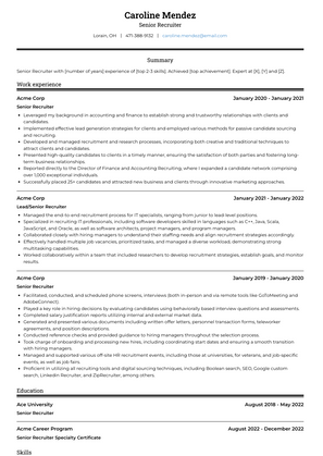 Senior Recruiter Resume Sample and Template