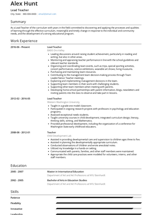 Lead Teacher Resume Sample and Template