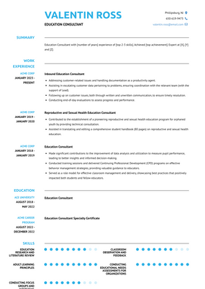 Education Consultant Resume Sample and Template