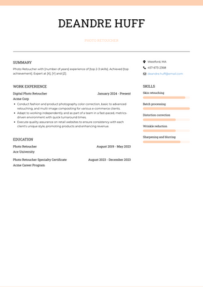 Photo Retoucher Resume Sample and Template