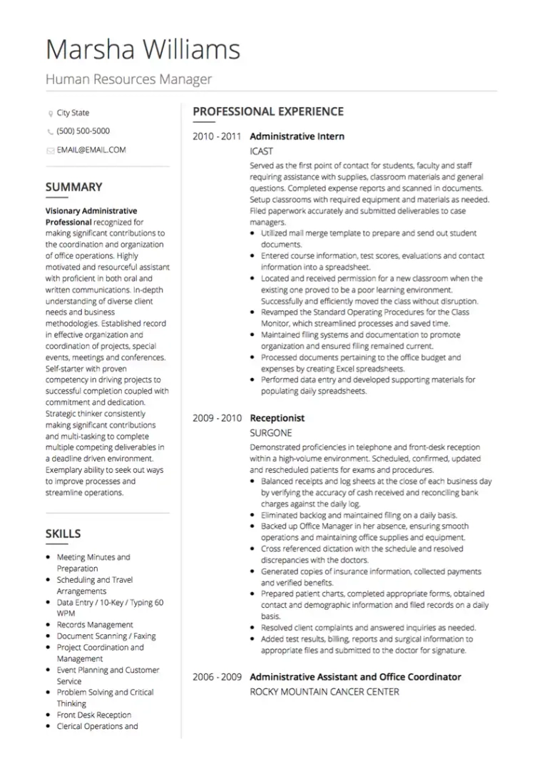 administration uk cv example 