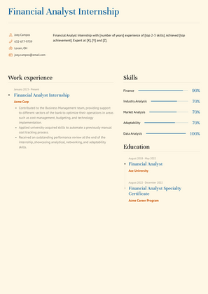 Financial Analyst Internship Resume Sample and Template