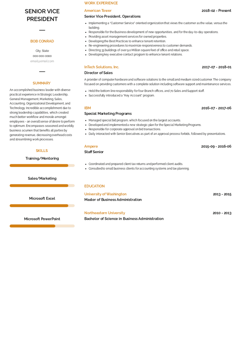 Senior Vice President Resume Sample and Template