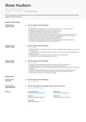 Senior Operations Manager Resume Sample and Template