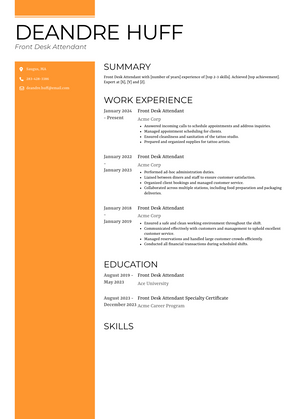 Front Desk Attendant Resume Sample and Template