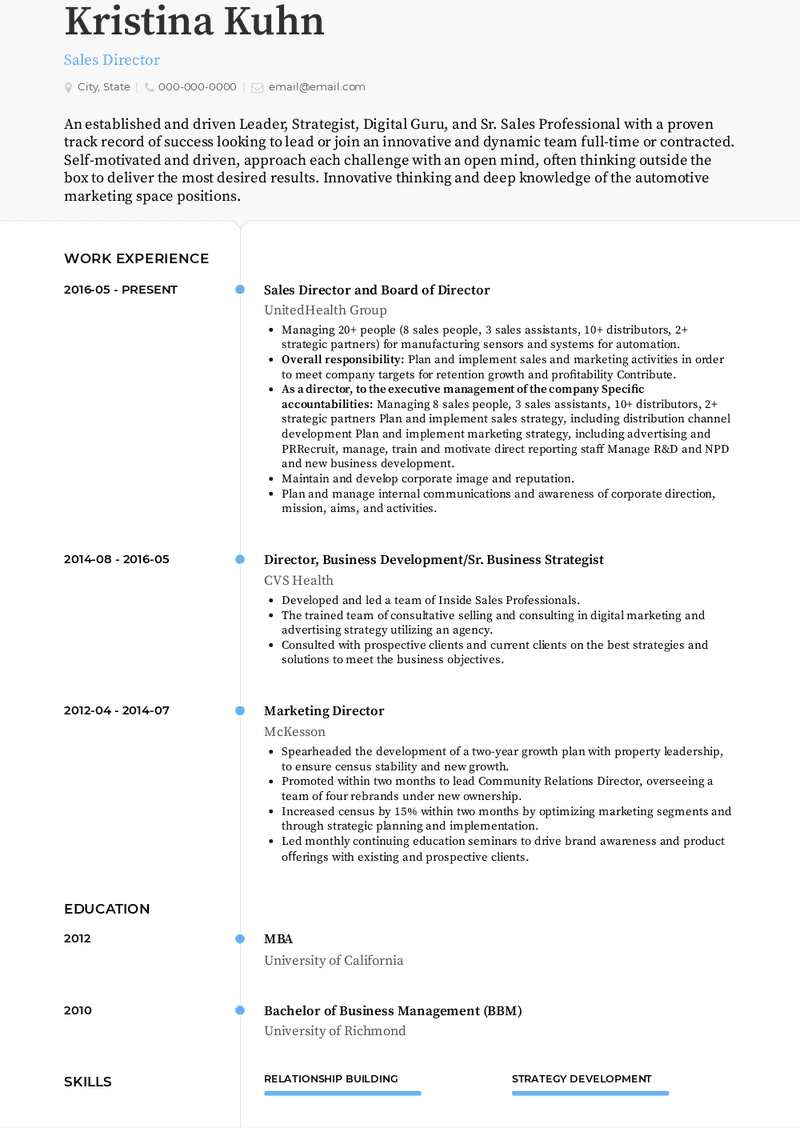 Sales Director Resume Sample and Template