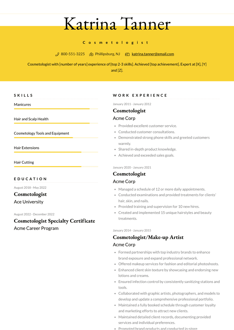 Cosmetologist Resume Sample and Template