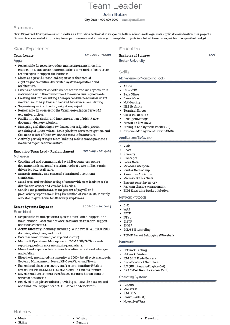 A simple, traditional cv layout suitable for most jobs. Cv Template For Team Leader : Team Leader Resume Samples And Templates Visualcv