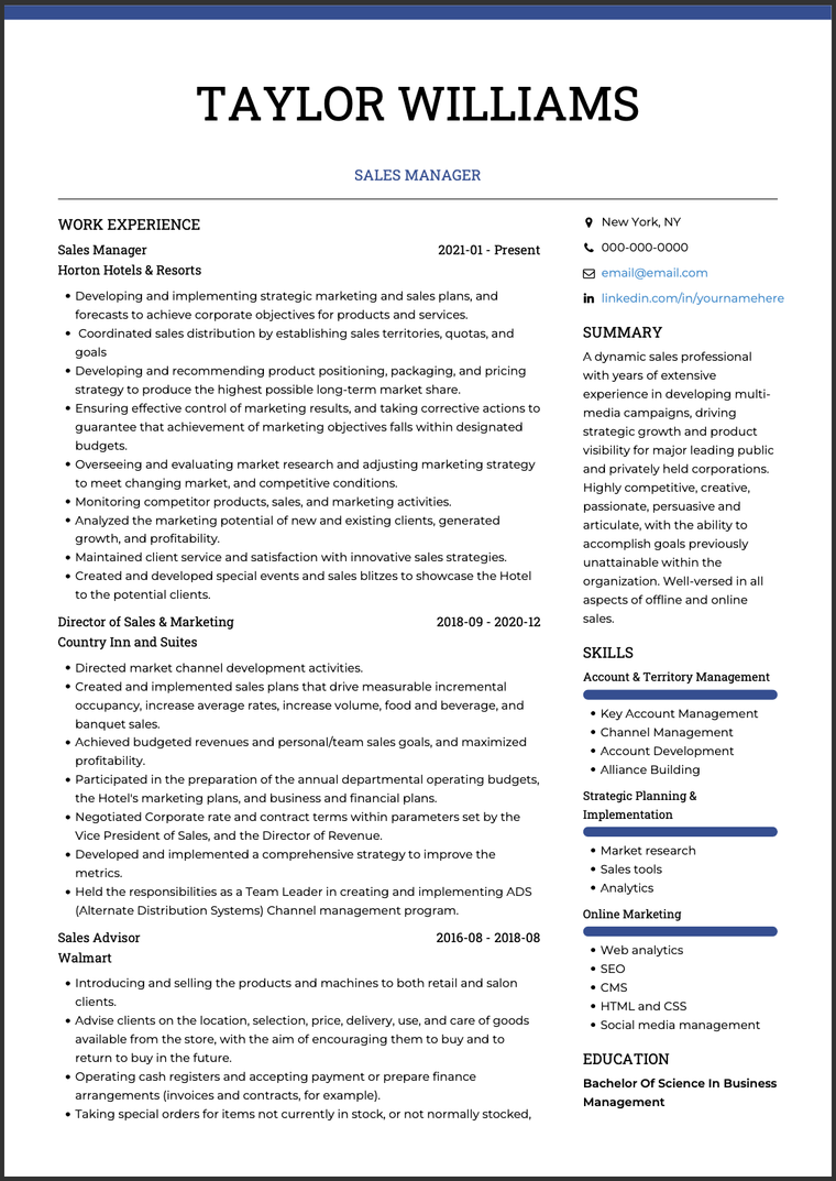 Sales manager CV