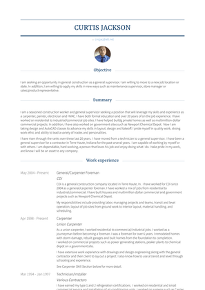 General/Carpenter Foreman Resume Sample and Template