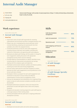 Internal Audit Manager Resume Sample and Template