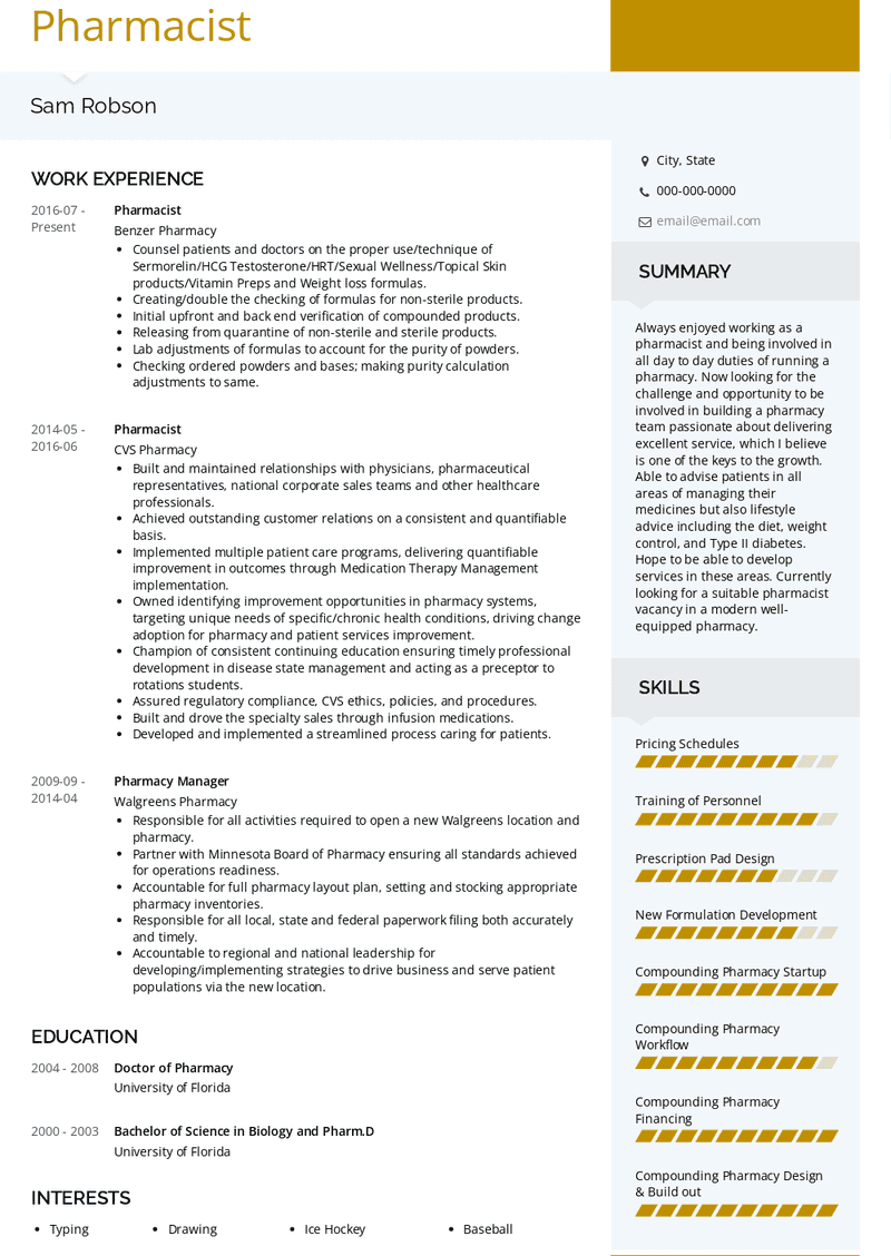 Clinical Pharmacist Resume Sample and Template