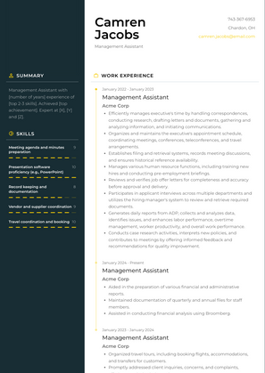 Management Assistant Resume Sample and Template