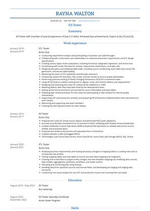 Etl Tester Resume Sample and Template