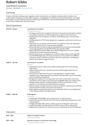 Lead Network Consultant Resume Sample and Template