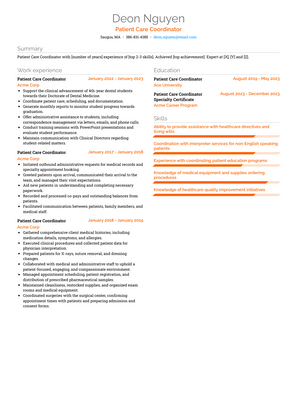 Patient Care Coordinator Resume Sample and Template