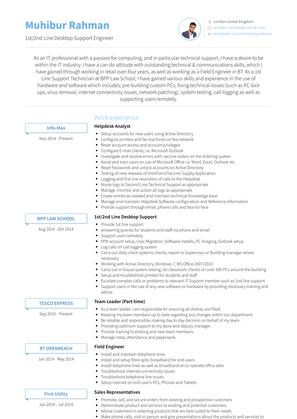 1st/2nd Line Desktop Support Resume Sample and Template