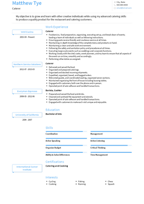 Caterer Resume Sample and Template