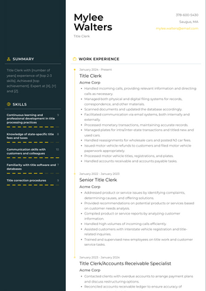 Title Clerk Resume Sample and Template
