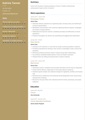 Carrier Resume Sample and Template