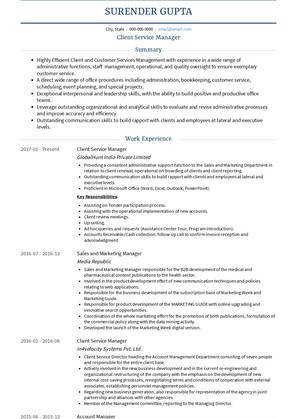 Client Service Manager Resume Sample and Template