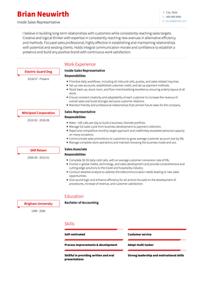 Inside Sales Representative CV Example and Template